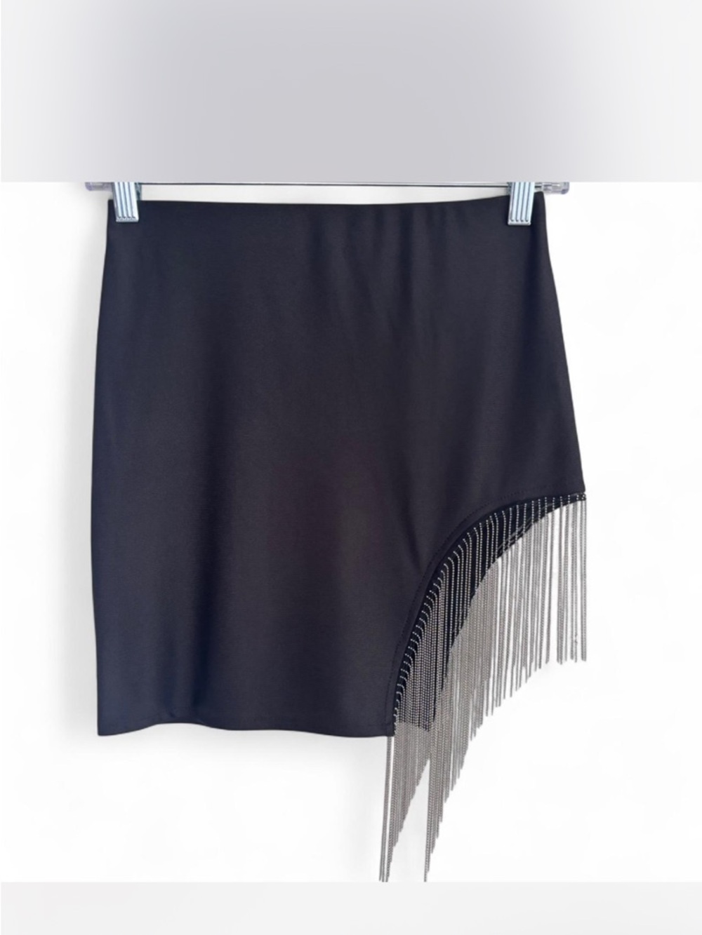 Papermoon Black Mini Skirt Silver Chain Fringe Y2K‎ Edgy Size S
